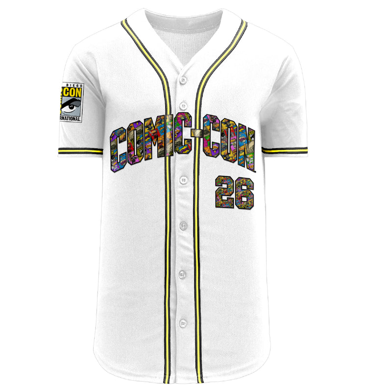 Comic Con White Comic Panel Baseball Jersey (6-8 week turnaround for shipping)